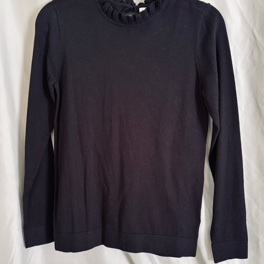 J. Crew Black Long Sleeve Top with Ruffle Neck, NWT Sz XS